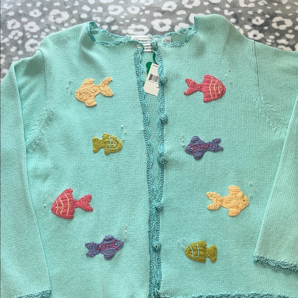 Shenanigans NWT Vintage Fish Under the Sea Nautical Cardigan/Large - Picture 13 of 14